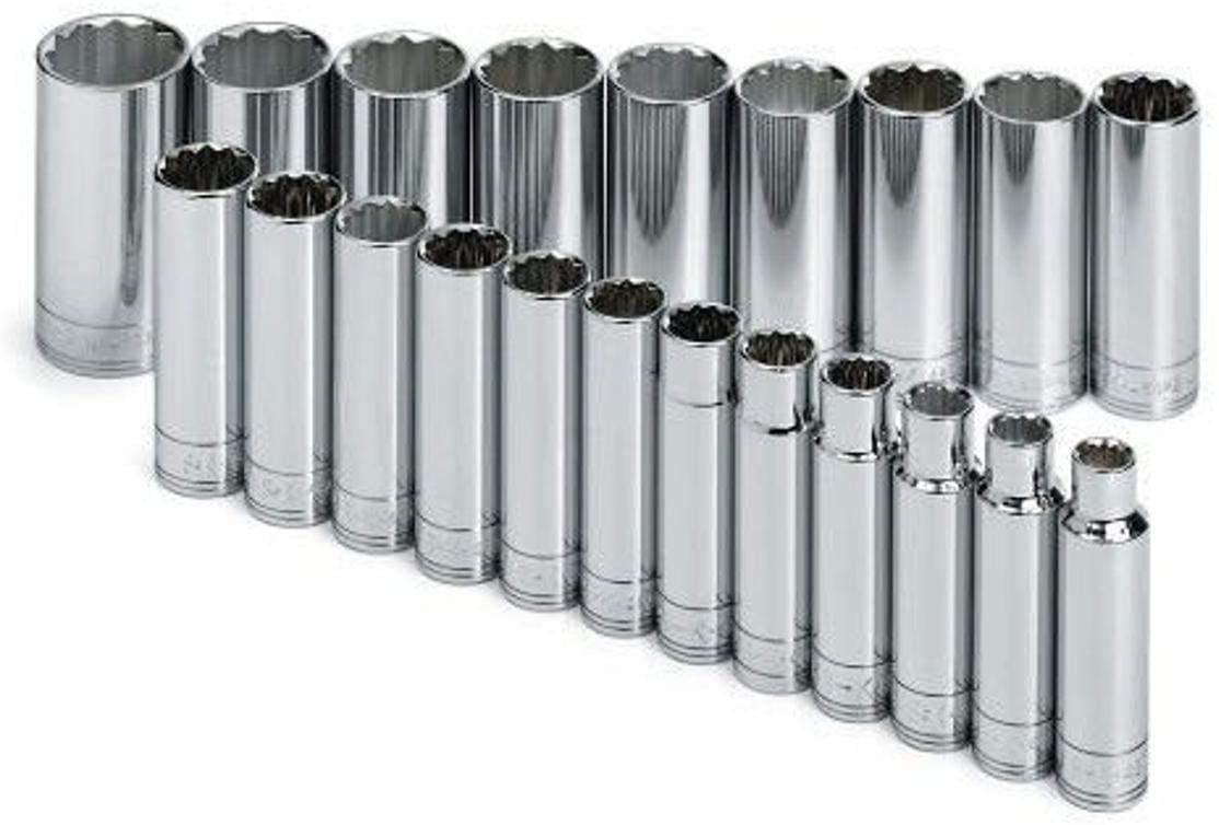 SK Professional Tools 1951 21-Piece 1/2 in. Drive 12-Point Deep Metric Socket Set - Chrome Socket Set with Super Chrome Finish | Set of 21 Sockets Made in USA