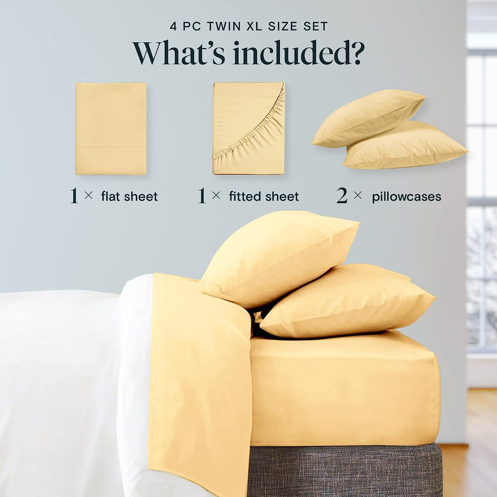 LuxClub Twin XL Sheets Set - Soft Twin Bed Sheets for Boys and Girls, 4 PC Deep Pockets 18" Eco Friendly Wrinkle Free Kids Fitted Sheets Machine Washable Hotel Bedding Silky Soft - Yellow Twin XL