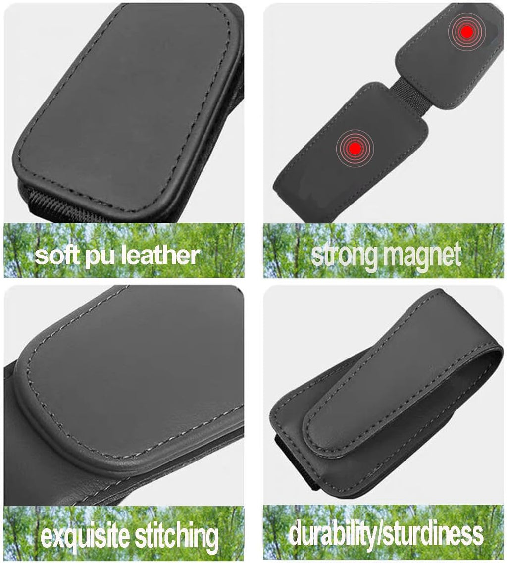 CHOSMOYI 2 Packs Sunglasses Holder for Car, Sunglass Clip for Car Visor, Magnetic Leather Car Eyeglass Holder and Ticket Card Clip, Suitable for Different Size Eyeglasses(Black