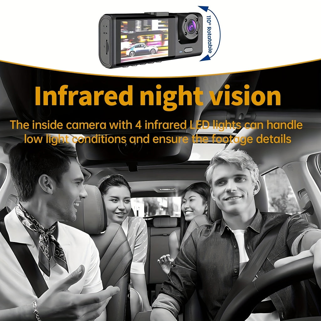 Dash Cam For Cars,Front And Inside,1080P Dual Camera With IR Night Vision,Loop Recording,Car DVR Blackbox With 2 Inch IPS Screen