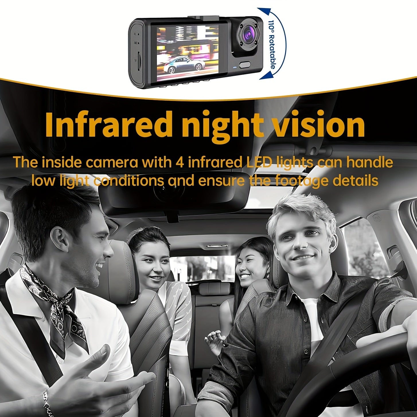 Dash Cam For Cars,Front And Inside,1080P Dual Camera With IR Night Vision,Loop Recording,Car DVR Blackbox With 2 Inch IPS Screen