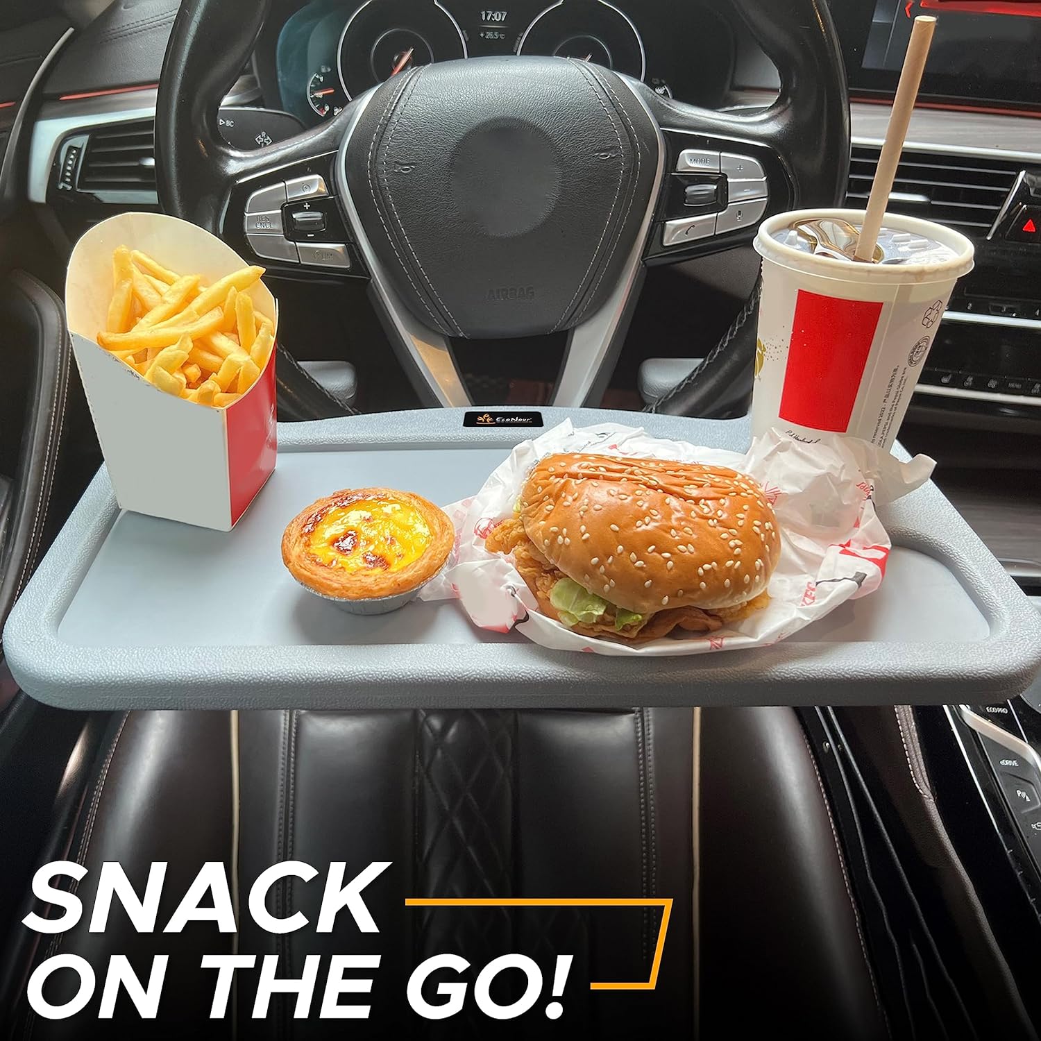 EcoNour 2 in 1 Car Steering Wheel Tray (Grey) | Multipurpose Car Steering Wheel Desk for Laptop and Food | Car Tray for Eating | Steering Wheel Accessories
