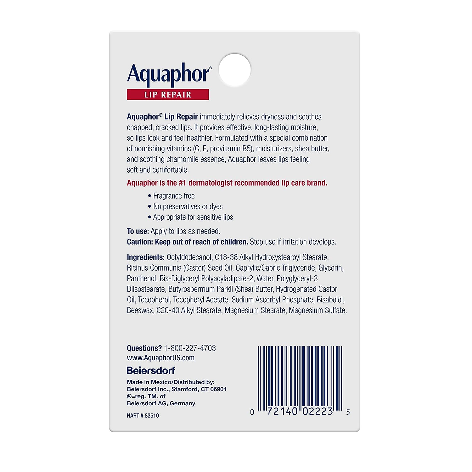 Aquaphor Lip Repair - Soothe Dry, Chapped Lips - Two .35 oz. Tubes-2 Count (Pack of 1)