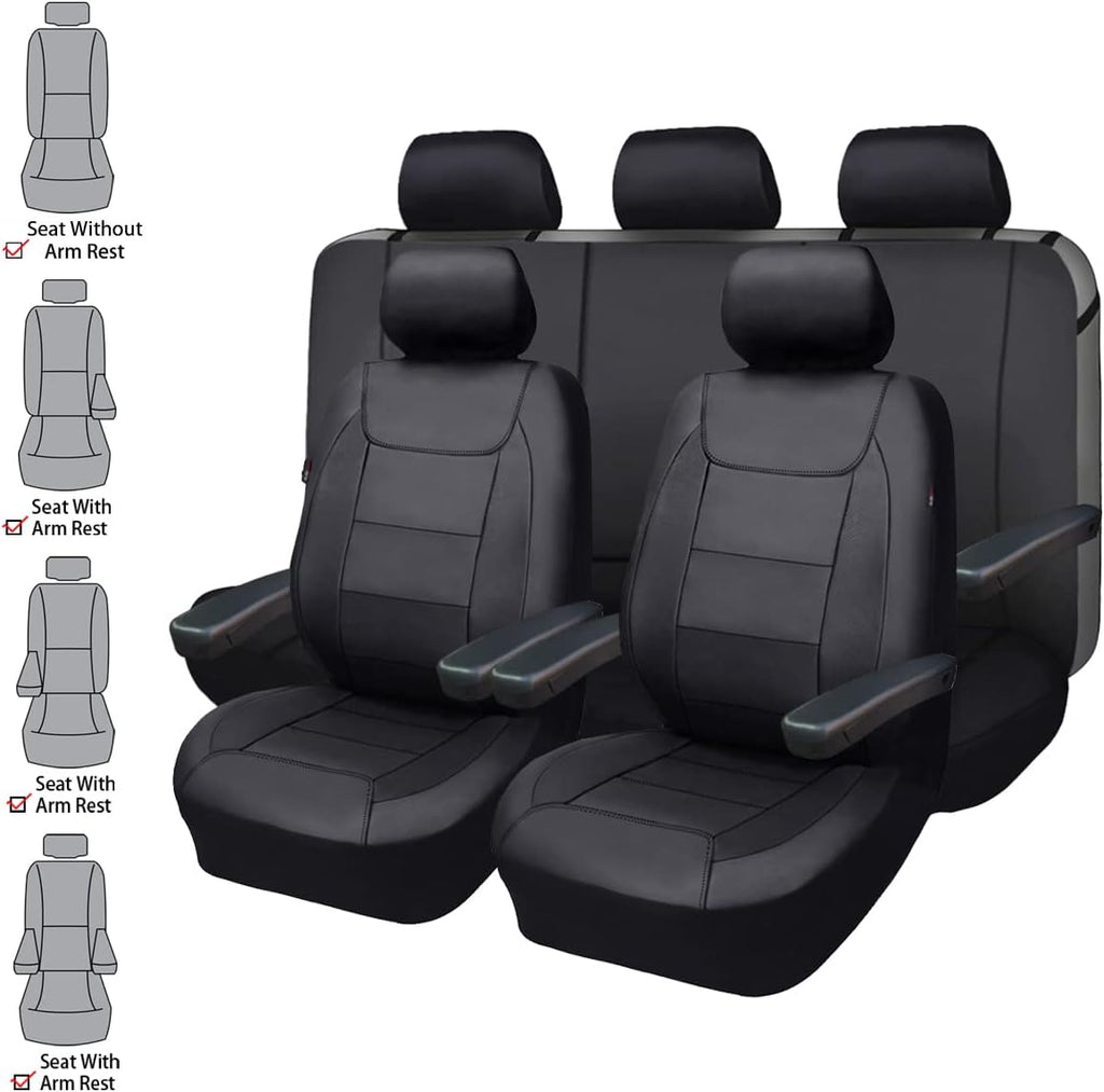 Flying Banner car seat Covers Protects Water Proof Faux Leather Carbon Fiber Front and Rear Bench (Black, Full Set - 8PCS)