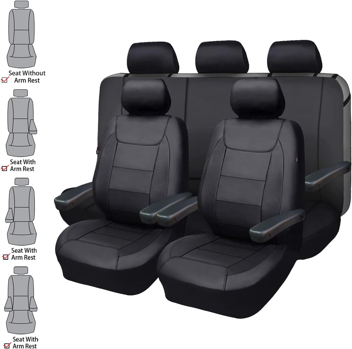 Flying Banner car seat Covers Protects Water Proof Faux Leather Carbon Fiber Front and Rear Bench (Black, Full Set - 8PCS)
