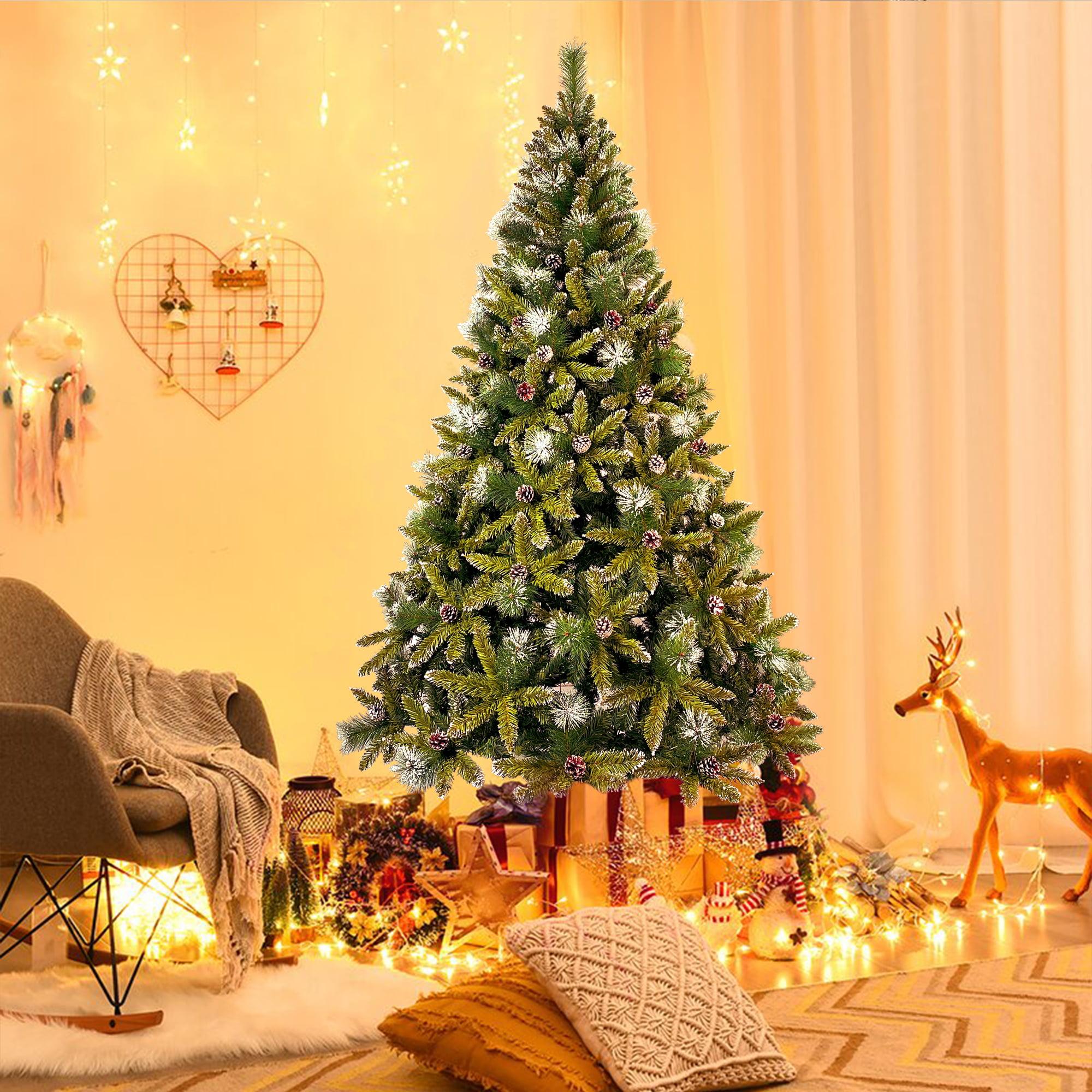 ENYOPRO 7.4FT Christmas Tree, Hinged Artificial Christmas Tree with 1300 Branch Tips and 65 Pine Cones, Christmas Pine Tree with Metal Stand, Decor for Party Wedding Office Home Bedroom, K1005