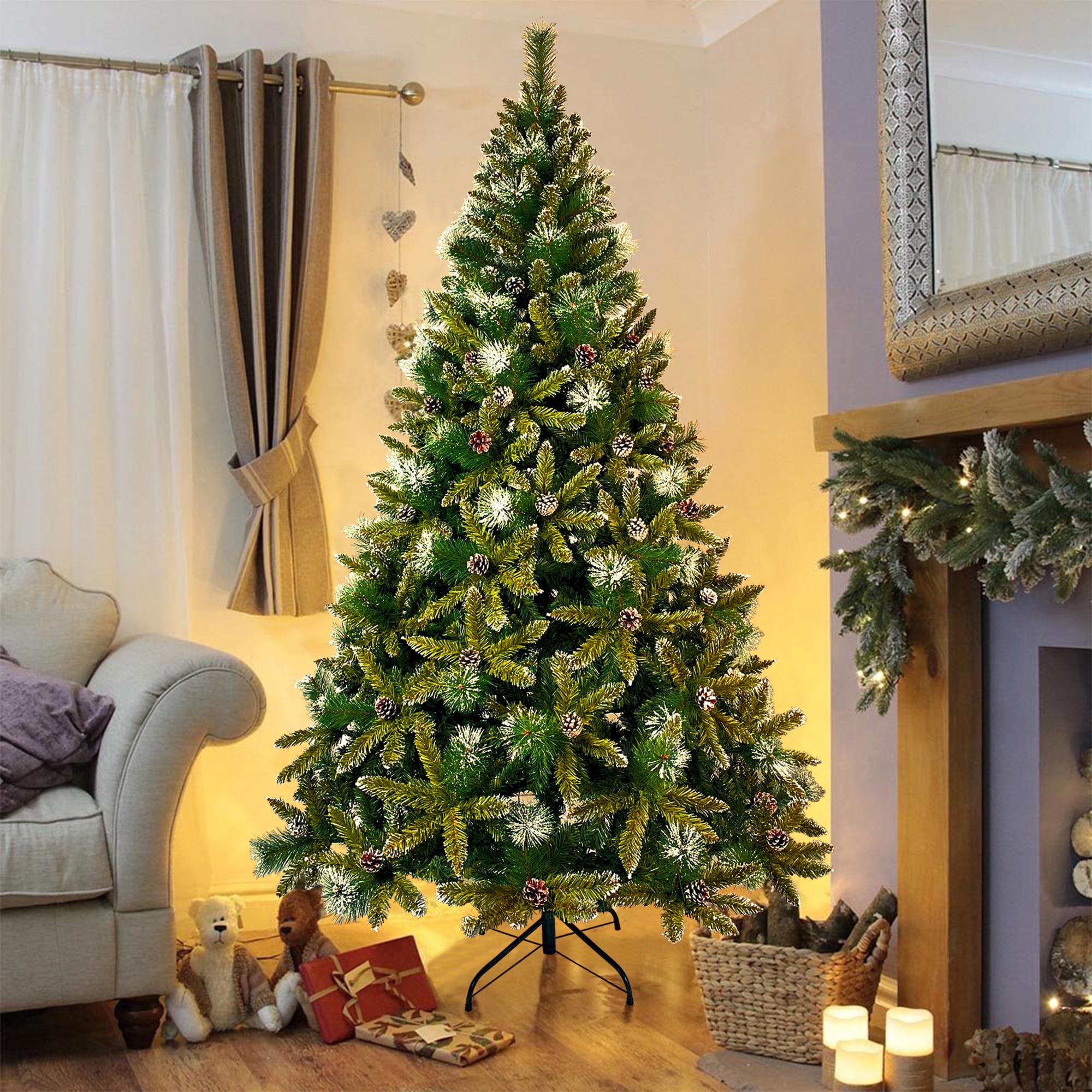 ENYOPRO 7.4FT Christmas Tree, Hinged Artificial Christmas Tree with 1300 Branch Tips and 65 Pine Cones, Christmas Pine Tree with Metal Stand, Decor for Party Wedding Office Home Bedroom, K1005