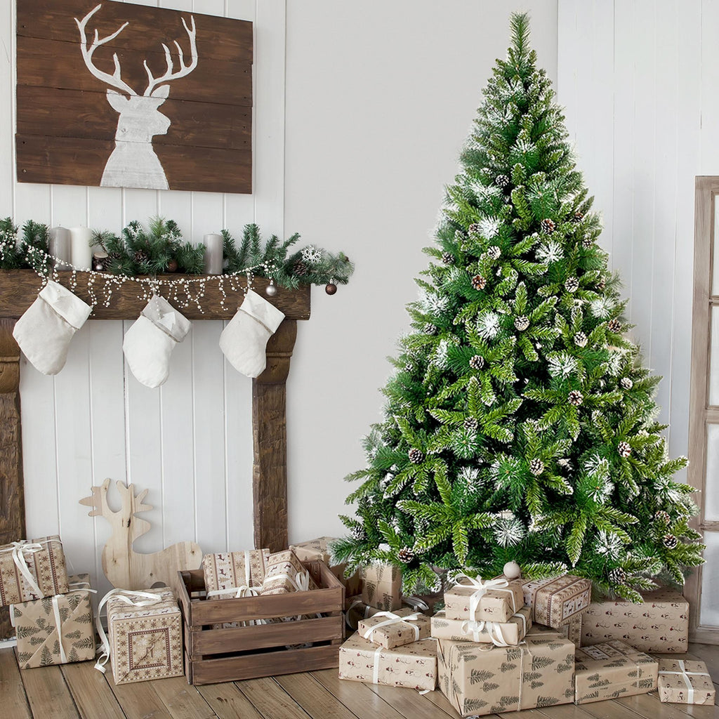 ENYOPRO 7.4FT Christmas Tree, Hinged Artificial Christmas Tree with 1300 Branch Tips and 65 Pine Cones, Christmas Pine Tree with Metal Stand, Decor for Party Wedding Office Home Bedroom, K1005