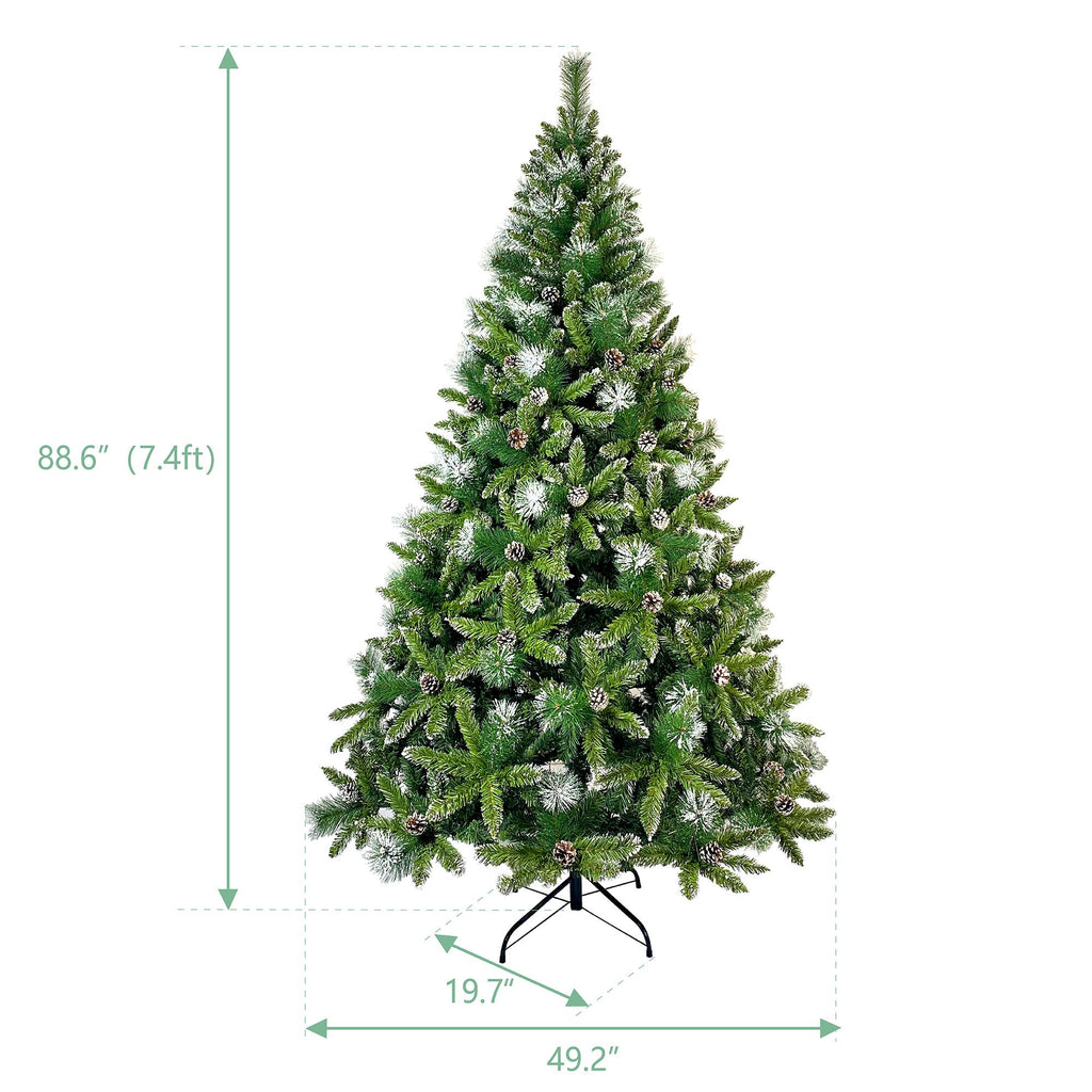 ENYOPRO 7.4FT Christmas Tree, Hinged Artificial Christmas Tree with 1300 Branch Tips and 65 Pine Cones, Christmas Pine Tree with Metal Stand, Decor for Party Wedding Office Home Bedroom, K1005