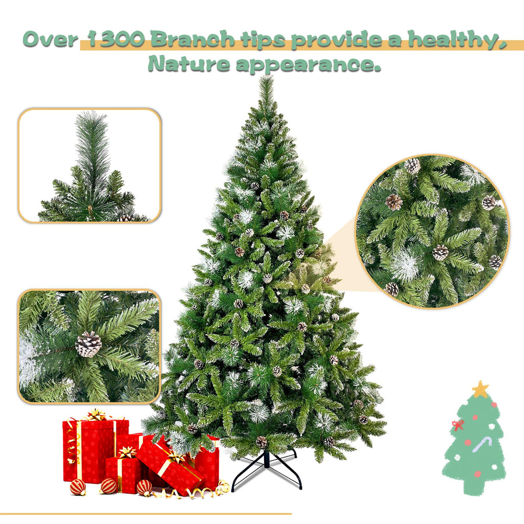 ENYOPRO 7.4FT Christmas Tree, Hinged Artificial Christmas Tree with 1300 Branch Tips and 65 Pine Cones, Christmas Pine Tree with Metal Stand, Decor for Party Wedding Office Home Bedroom, K1005