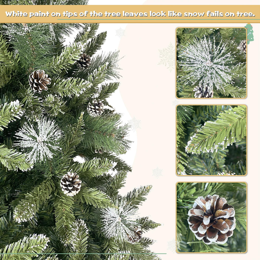 ENYOPRO 7.4FT Christmas Tree, Hinged Artificial Christmas Tree with 1300 Branch Tips and 65 Pine Cones, Christmas Pine Tree with Metal Stand, Decor for Party Wedding Office Home Bedroom, K1005