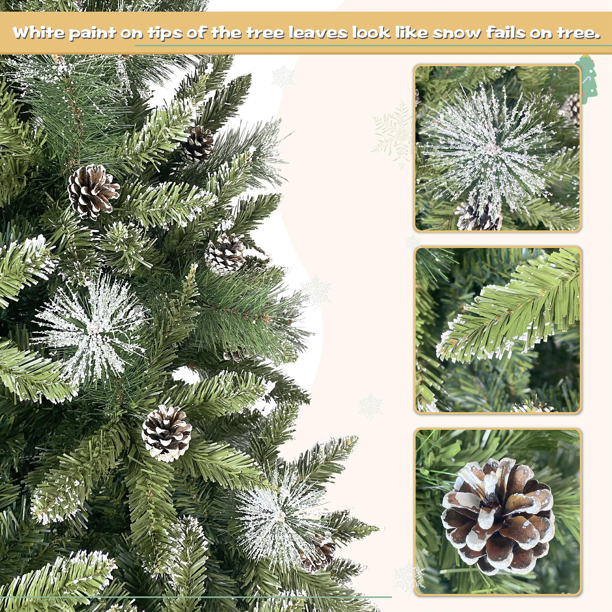 ENYOPRO 7.4FT Christmas Tree, Hinged Artificial Christmas Tree with 1300 Branch Tips and 65 Pine Cones, Christmas Pine Tree with Metal Stand, Decor for Party Wedding Office Home Bedroom, K1005