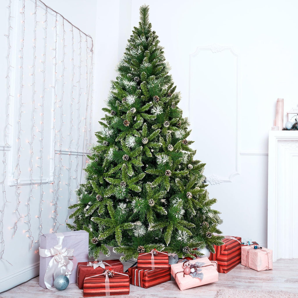 ENYOPRO 7.4FT Christmas Tree, Hinged Artificial Christmas Tree with 1300 Branch Tips and 65 Pine Cones, Christmas Pine Tree with Metal Stand, Decor for Party Wedding Office Home Bedroom, K1005