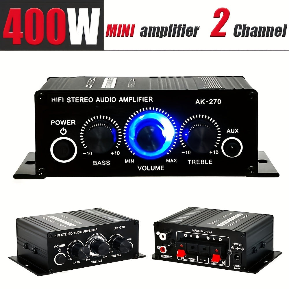400W Mini Power Amplifier: Get Crystal Clear Audio With 2.0 Stereo Sound For Home/Car Theater System