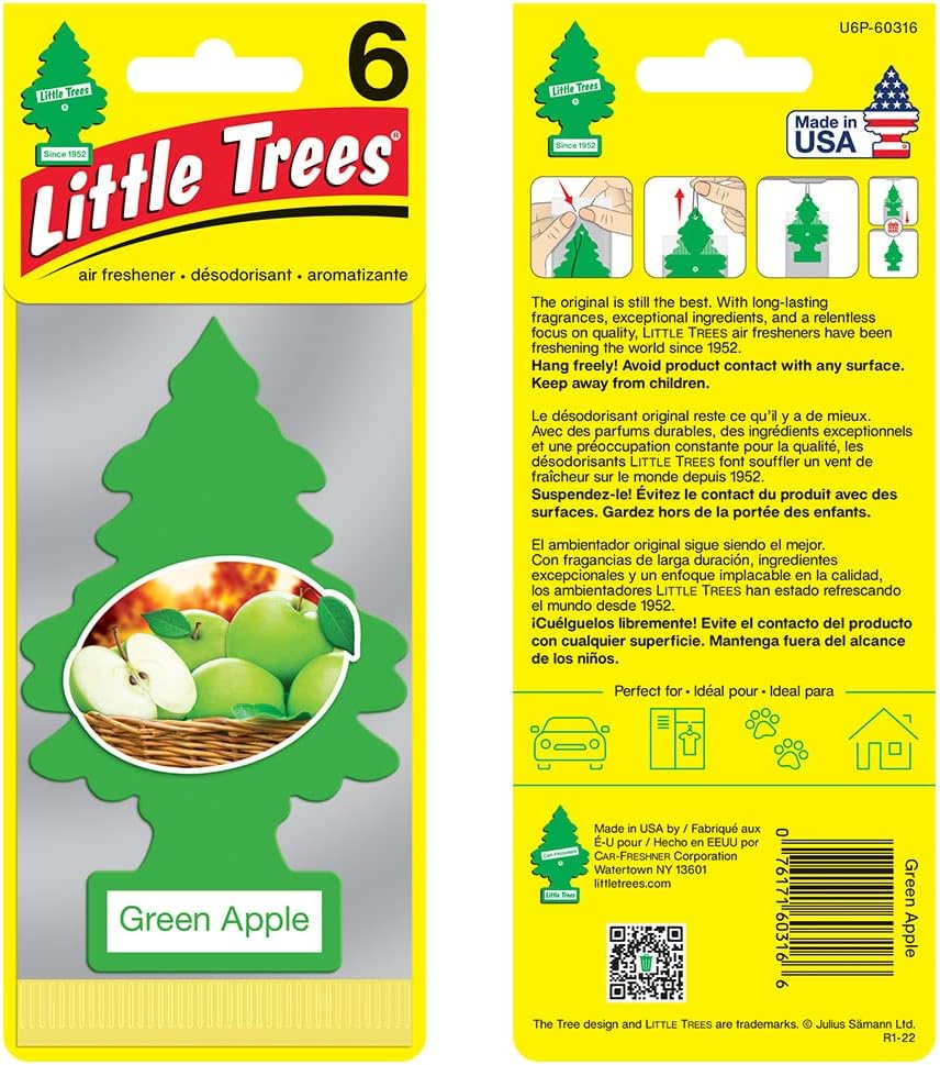 LITTLE TREES Air Fresheners Car Air Freshener. Hanging Tree Provides Long Lasting Scent for Auto or Home. Green Apple, 24 Air Fresheners