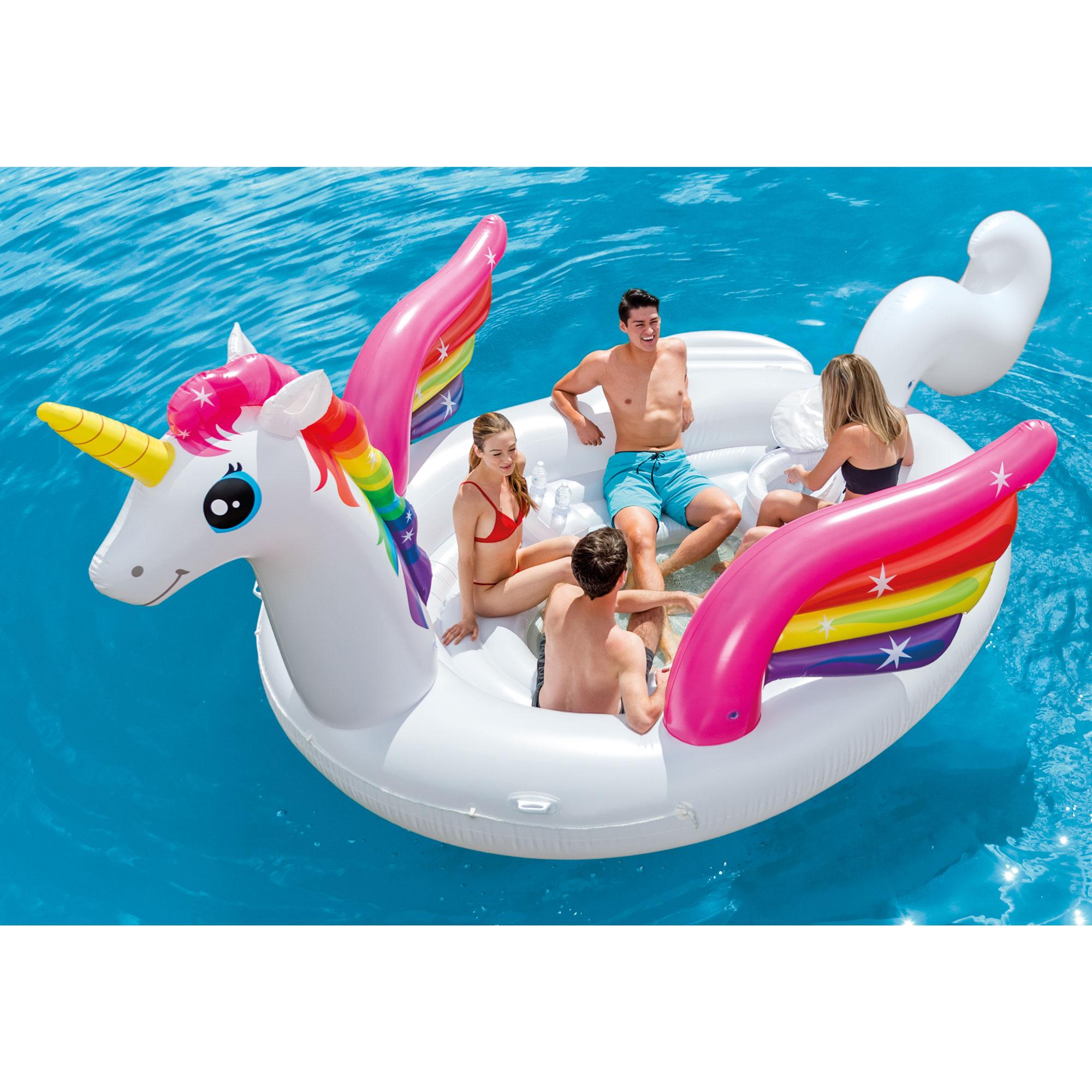 Adult Inflatable Unicorn Party Island Pool Lounger Float, White, 57266EP