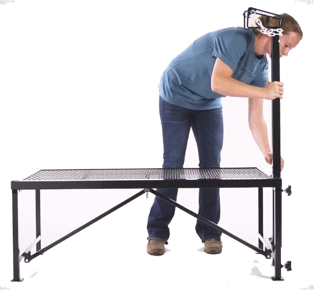 Weaver Leather Livestock Steel Trim Stand - Adjustable and Durable Trimming Stand for Sheep, Goats, and Other Livestock - Wire Headpiece Holds Animals in Place During Grooming, Black