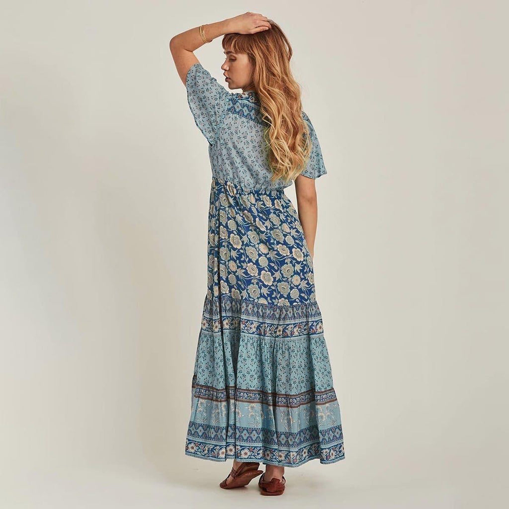 boho floral drawstring midi dress