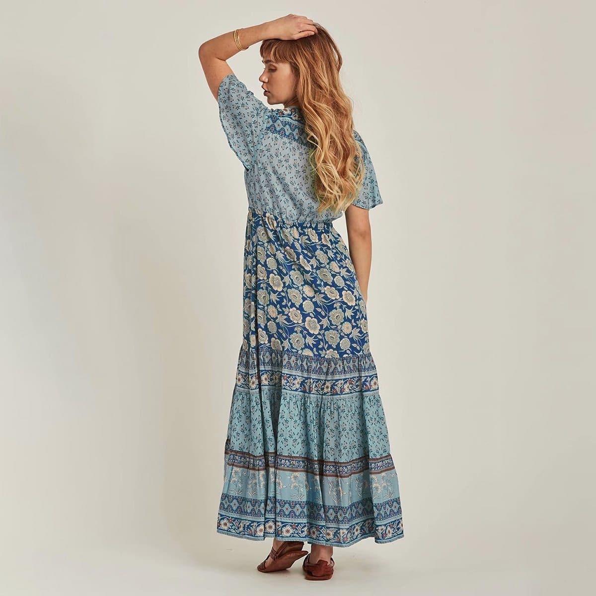 boho floral drawstring midi dress