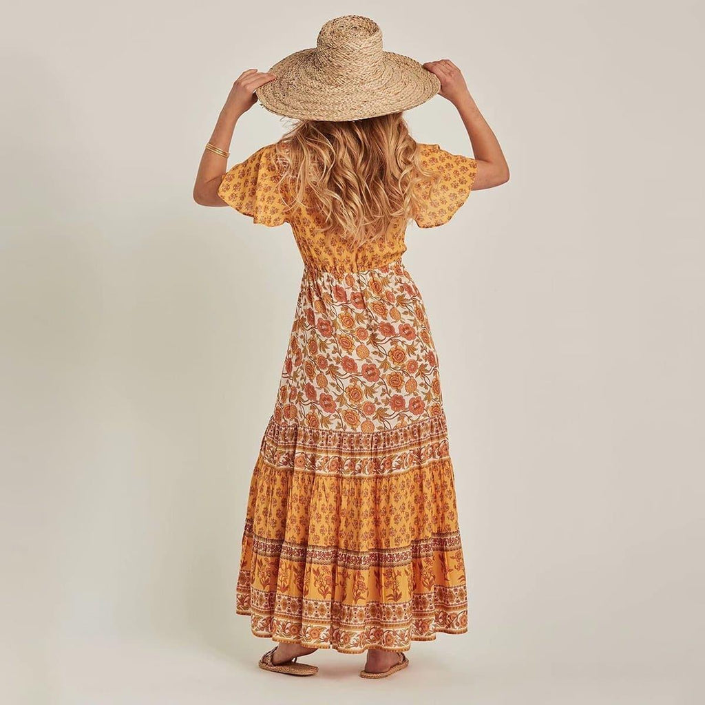 boho floral drawstring midi dress