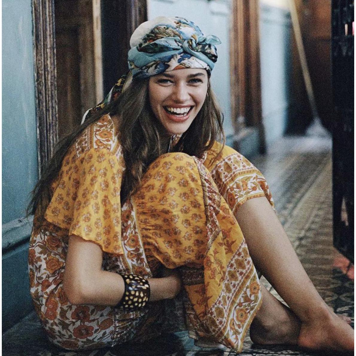 boho floral drawstring midi dress