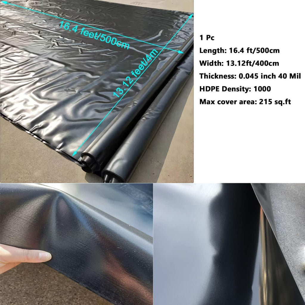 Nisorpa Pond Liner 40 Mil 13 x 16 Feet Fish Safe Pond Fountain Liner PRO Grade HDPE Fish Pond Liner Pond Skins for Fish Ponds Water Gardens Fountain Koi Ponds Easy Cutting Heat & Aging Resistant