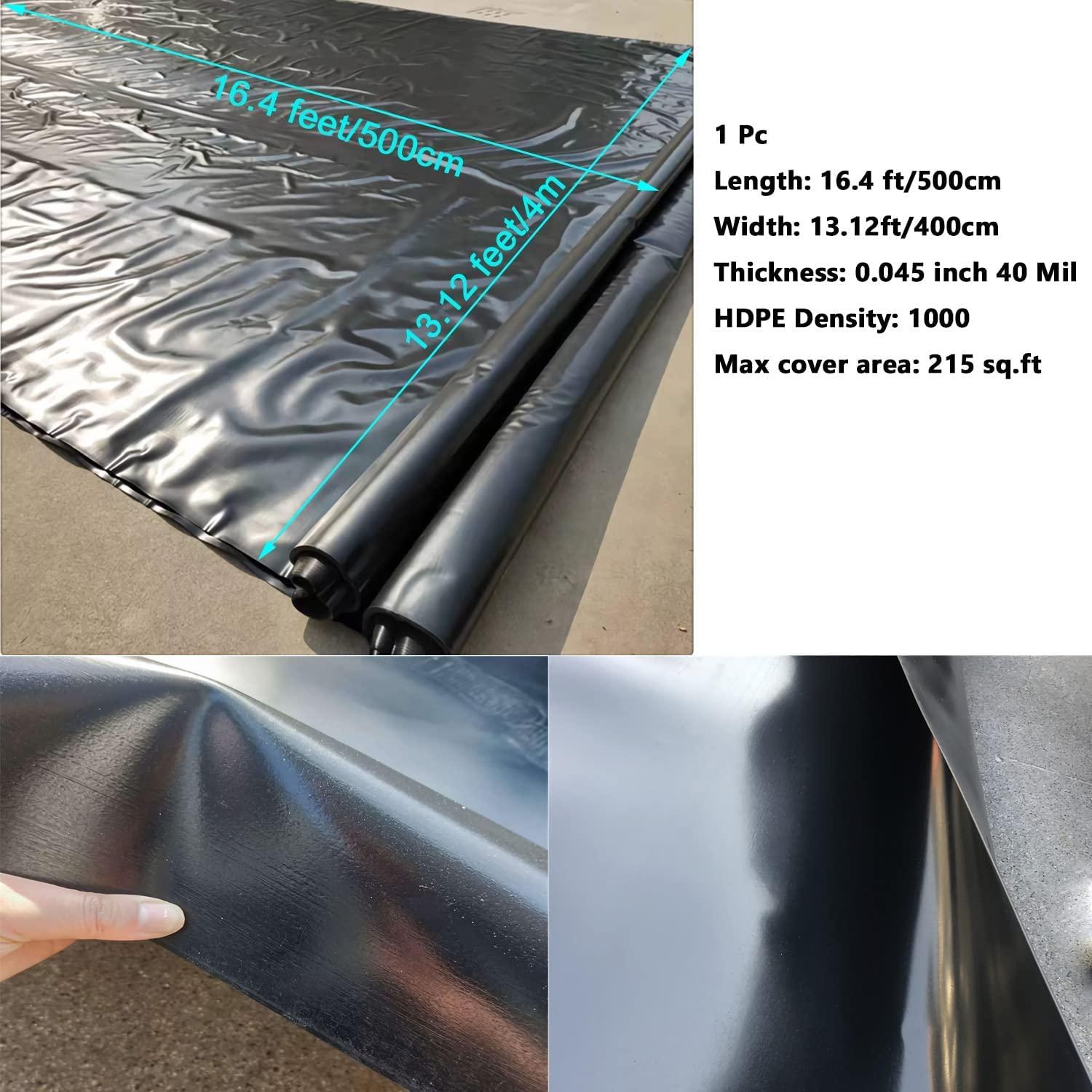 Nisorpa Pond Liner 40 Mil 13 x 16 Feet Fish Safe Pond Fountain Liner PRO Grade HDPE Fish Pond Liner Pond Skins for Fish Ponds Water Gardens Fountain Koi Ponds Easy Cutting Heat & Aging Resistant