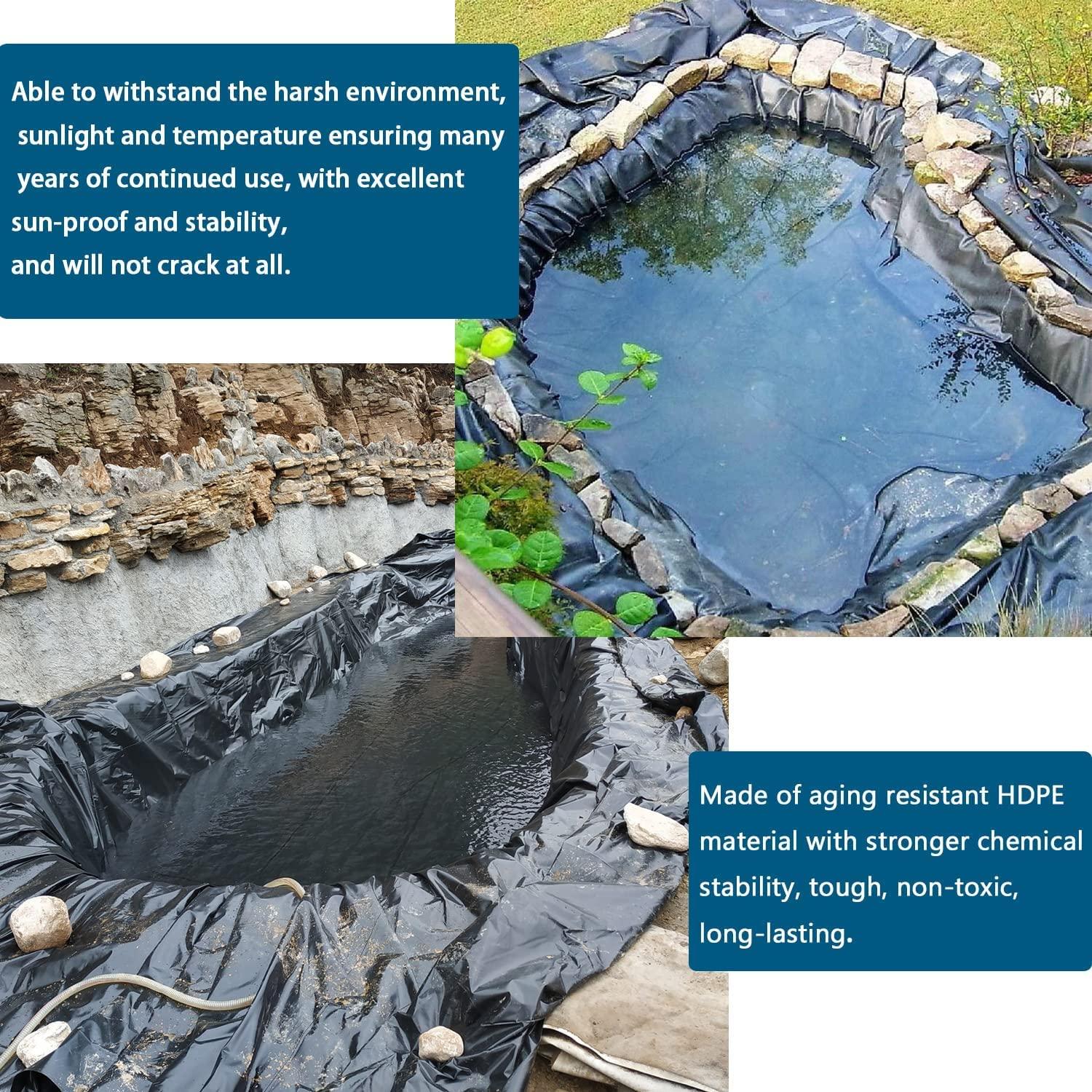 Nisorpa Pond Liner 40 Mil 13 x 16 Feet Fish Safe Pond Fountain Liner PRO Grade HDPE Fish Pond Liner Pond Skins for Fish Ponds Water Gardens Fountain Koi Ponds Easy Cutting Heat & Aging Resistant