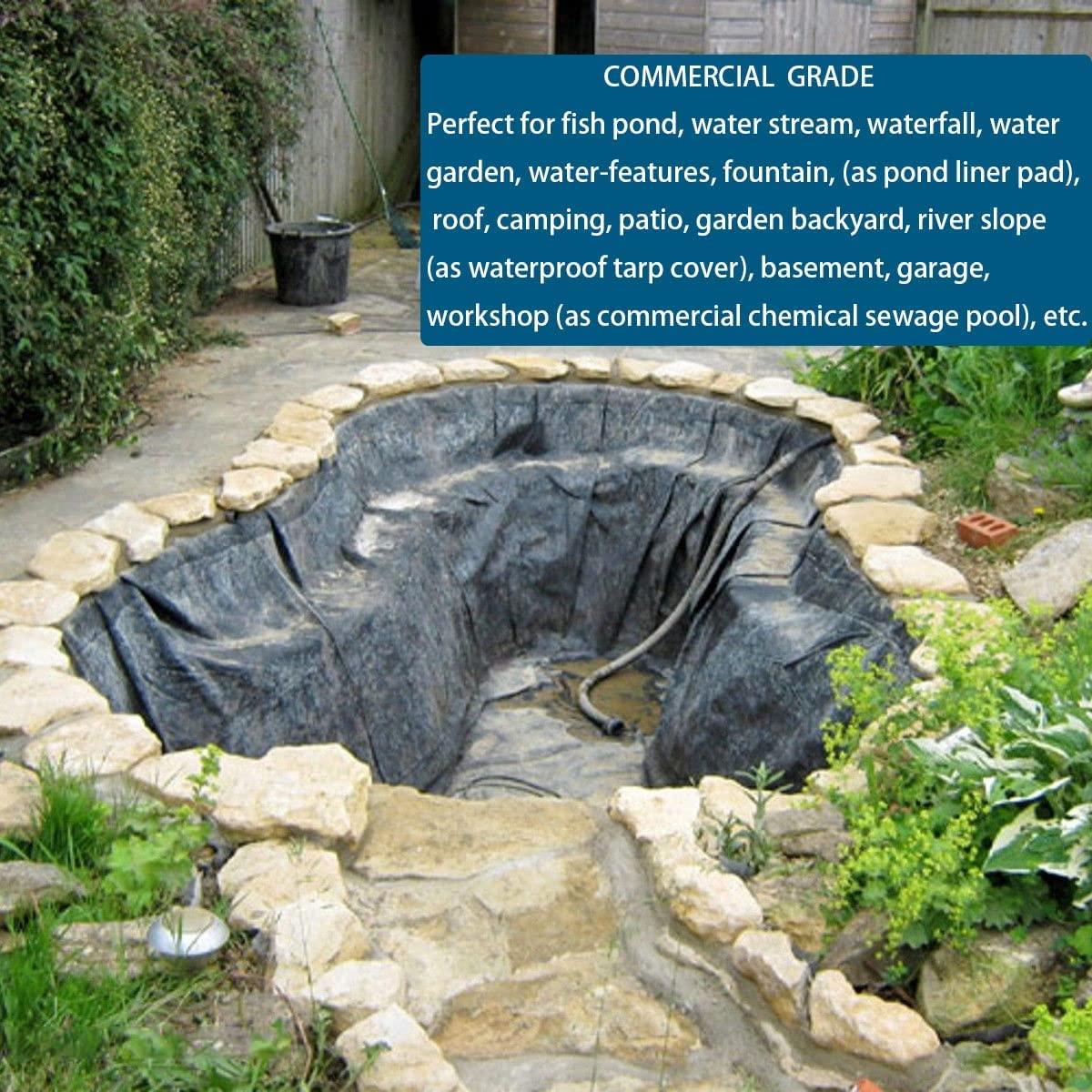 Nisorpa Pond Liner 40 Mil 13 x 16 Feet Fish Safe Pond Fountain Liner PRO Grade HDPE Fish Pond Liner Pond Skins for Fish Ponds Water Gardens Fountain Koi Ponds Easy Cutting Heat & Aging Resistant