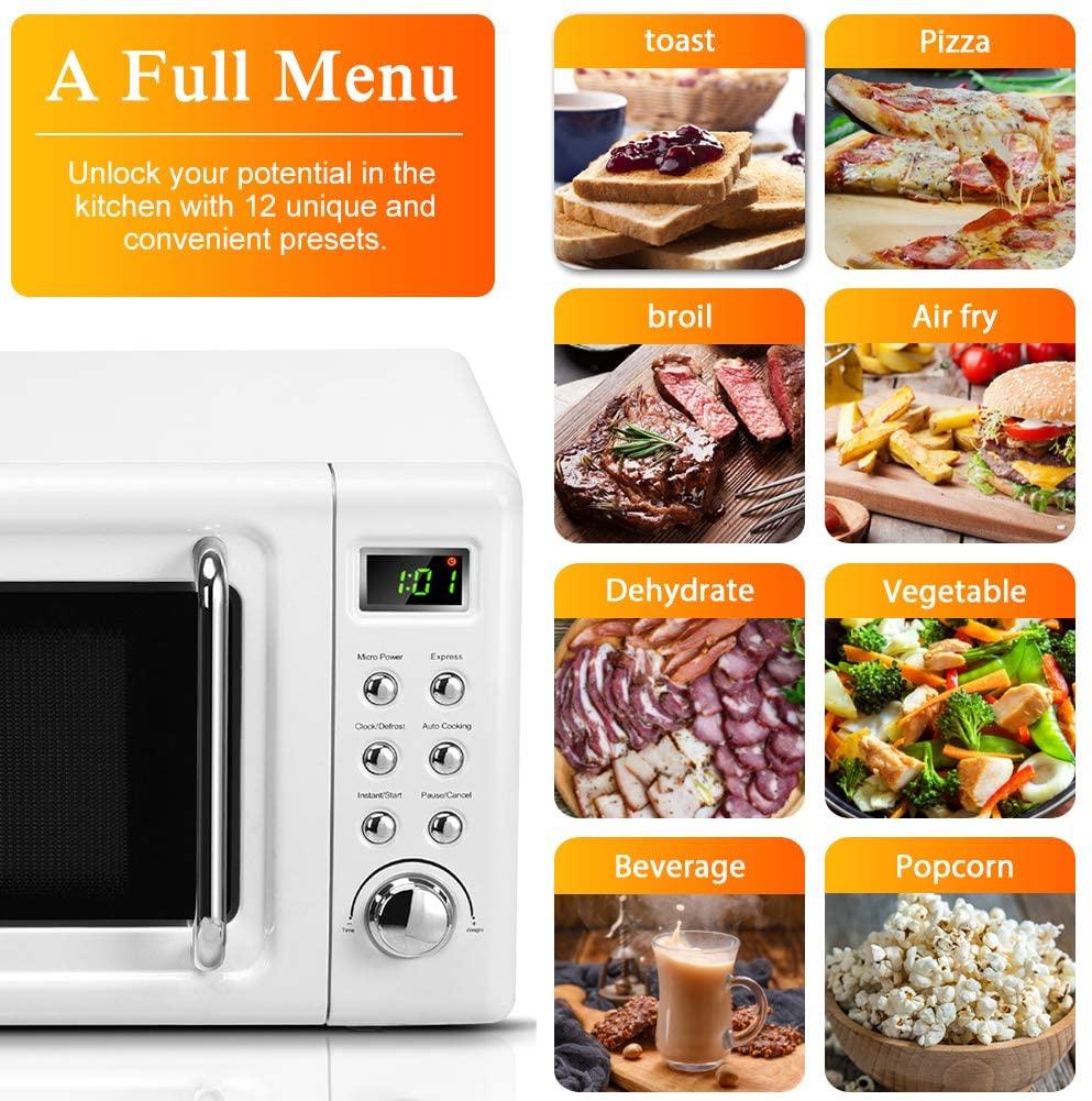 Retro Microwave Oven,Safeplus 0.7Cu.ft, Countertop 700W Microwaves with Cold Rolled Steel Plate 5 Micro Power Defrost & Auto CooFunction LED Display Glass Turntable and Viewing Window Child Lock