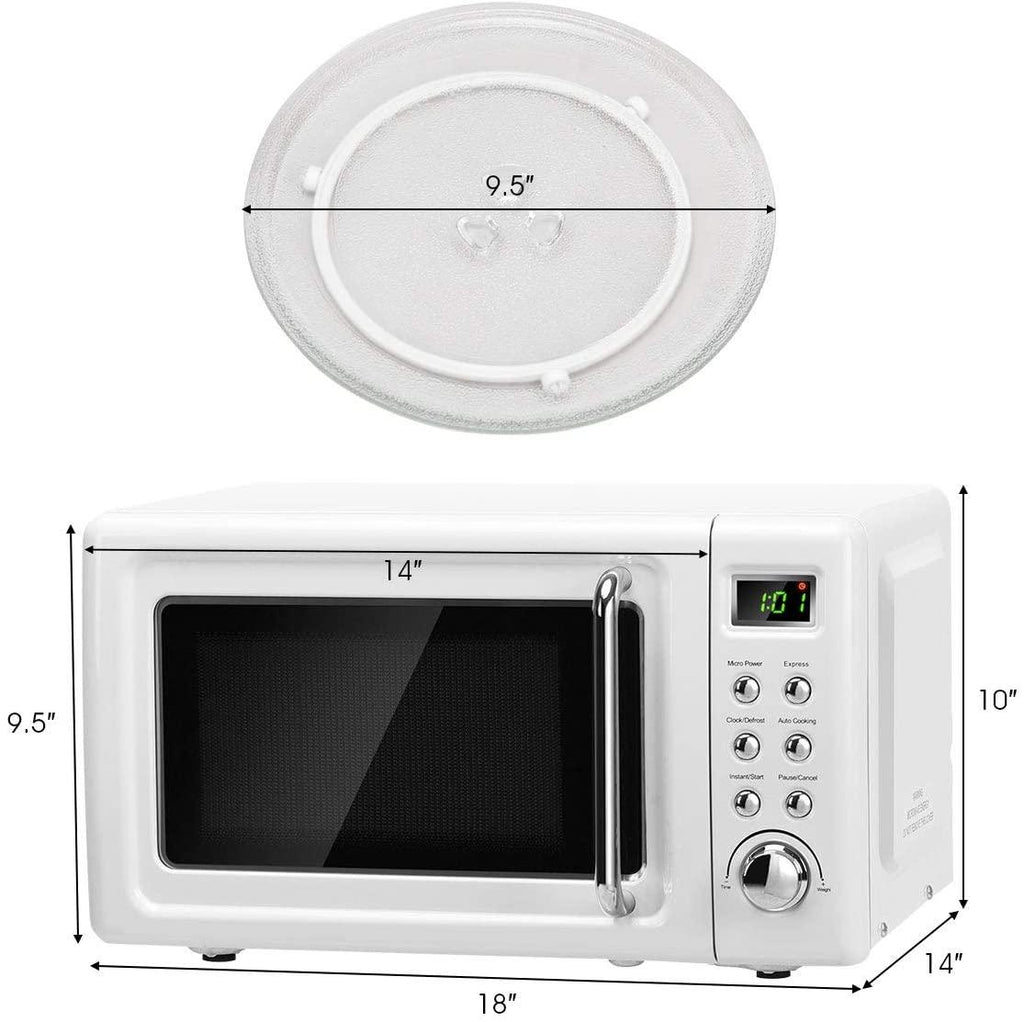 Retro Microwave Oven,Safeplus 0.7Cu.ft, Countertop 700W Microwaves with Cold Rolled Steel Plate 5 Micro Power Defrost & Auto CooFunction LED Display Glass Turntable and Viewing Window Child Lock