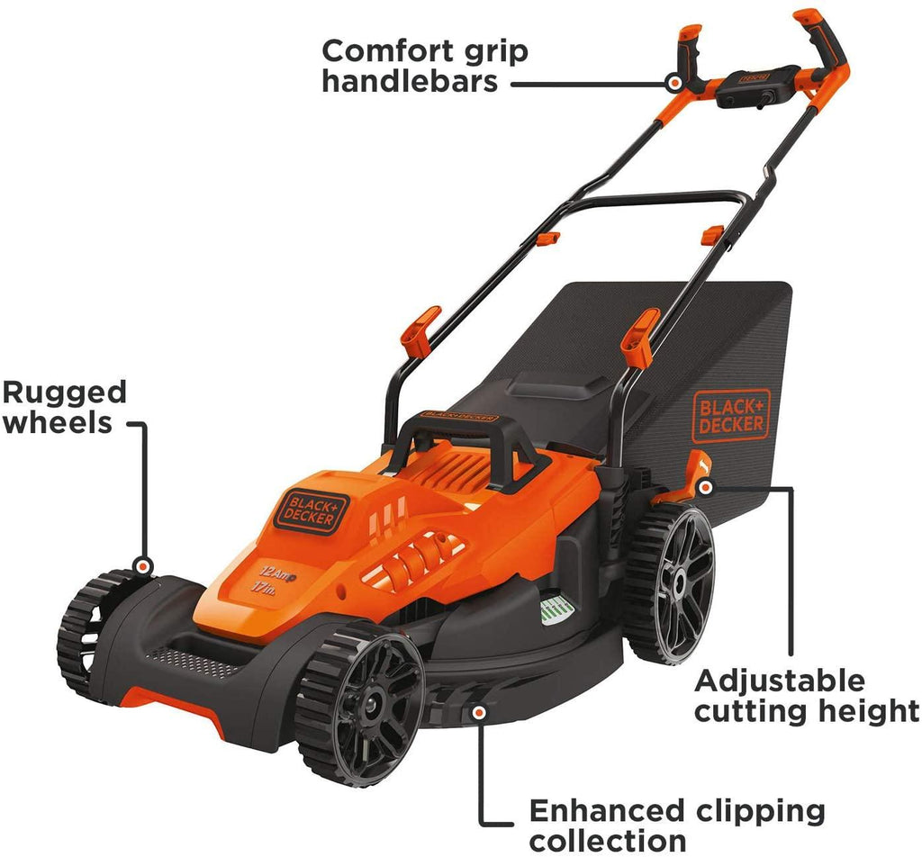 BLACK+DECKER Electric Lawn Mower, 12-Amp, 17-Inch (BEMW482BH)