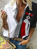 Sequin Art Print V-neck Blouse Women