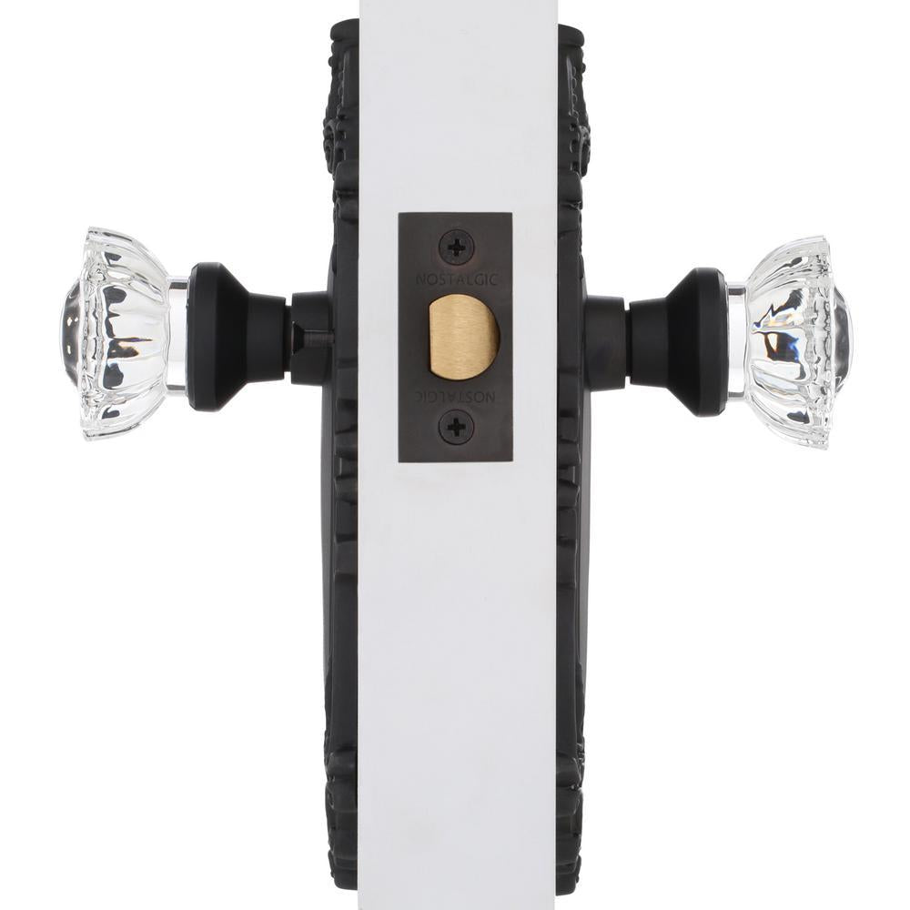 Victorian Plate with Keyhole 2-3/8 in. Backset Oil-Rubbed Bronze Privacy Bed/Bath Crystal Glass Door Knob