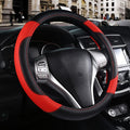 Leather Car Steering Wheel Cover, Non-Slip Car Wheel Cover Protector Breathable Microfiber Leather Universal Fit for Most Cars (Black &amp; Red)