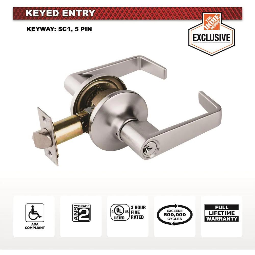 Commercial 2-3/4 in. Satin Chrome Standard Duty Keyed Entry Door Lever
