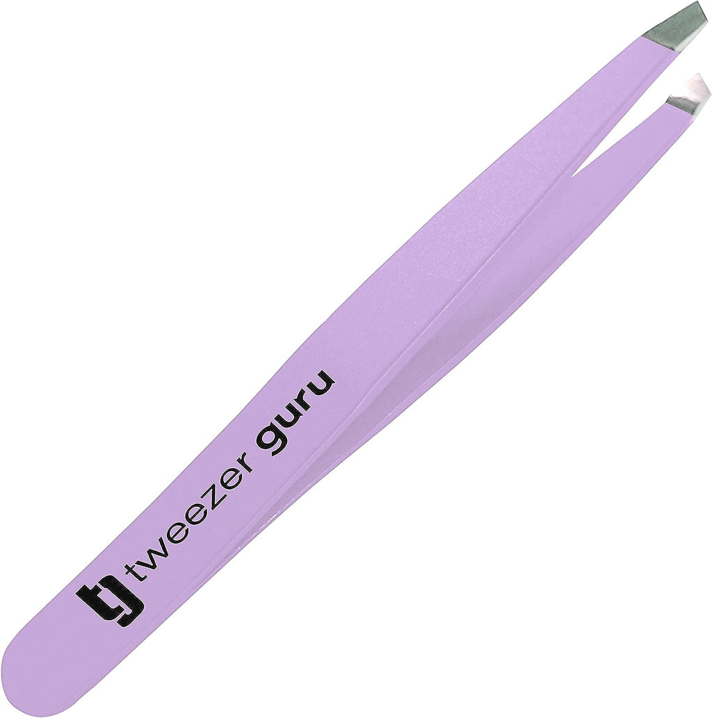 Tweezer Guru Tweezers for Women - Slant Pointed Precision Tweezers for Eyebrows &amp; Ingrown Hair Removal - Blackhead and Splinter Tweezer with Sharp Needle Nose Point for Plucking (Purple)