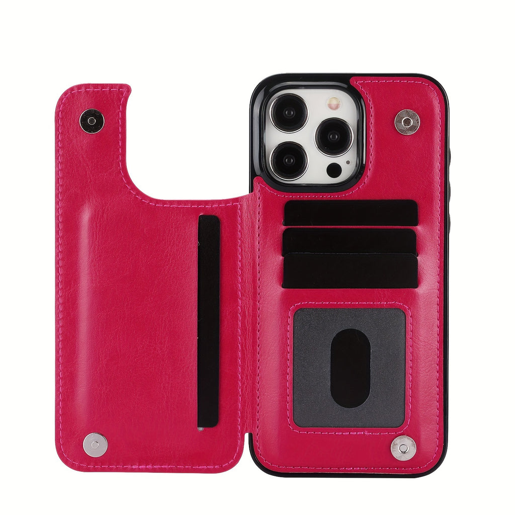 For  15/ 14/ 13/ 12/ 11 Pro Max/ Mini/ XR/ XS Max/ SE 2022/2020/ 7/ 8 Plus Wallet Case With Card Holder, PU Faux Leather Kickstand Card Slots Case, Double Magnetic Clasp And Durable Shockproof Cover