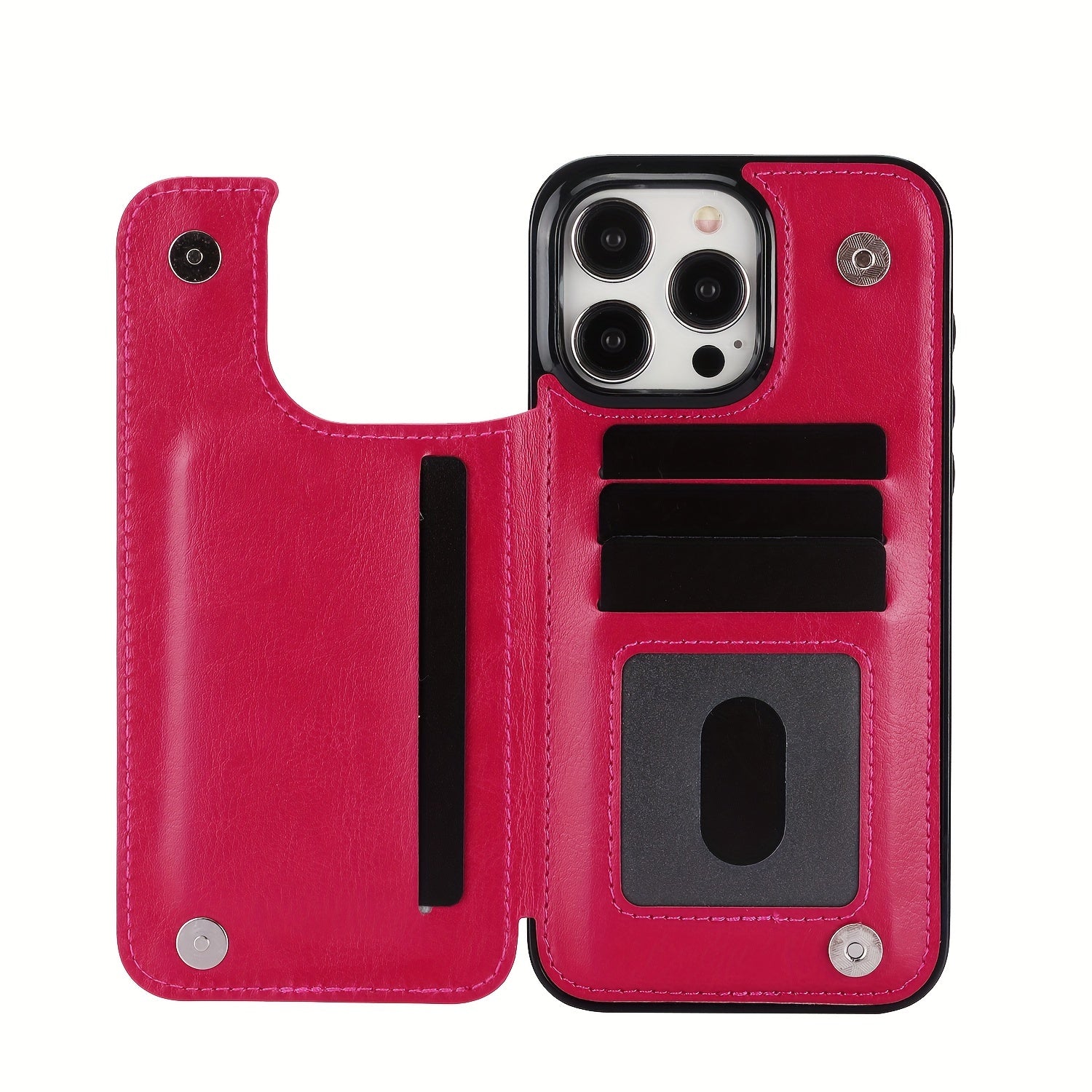 For  15/ 14/ 13/ 12/ 11 Pro Max/ Mini/ XR/ XS Max/ SE 2022/2020/ 7/ 8 Plus Wallet Case With Card Holder, PU Faux Leather Kickstand Card Slots Case, Double Magnetic Clasp And Durable Shockproof Cover