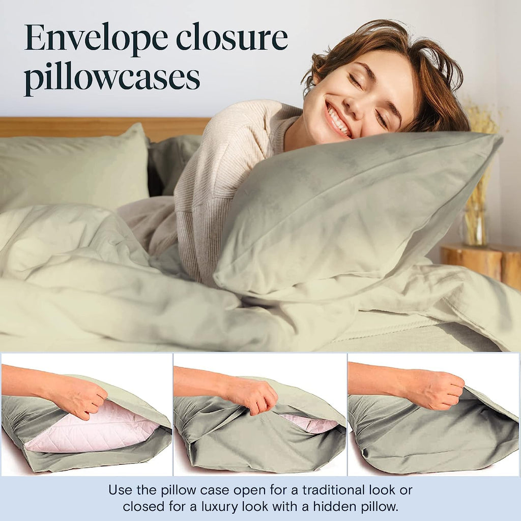 LuxClub 6 PC King Size Sheet Set Bamboo Sheets Deep Pockets 18" Eco Friendly Wrinkle Free Cooling Sheets Machine Washable Hotel Bedding Silky Soft - Light Taupe King