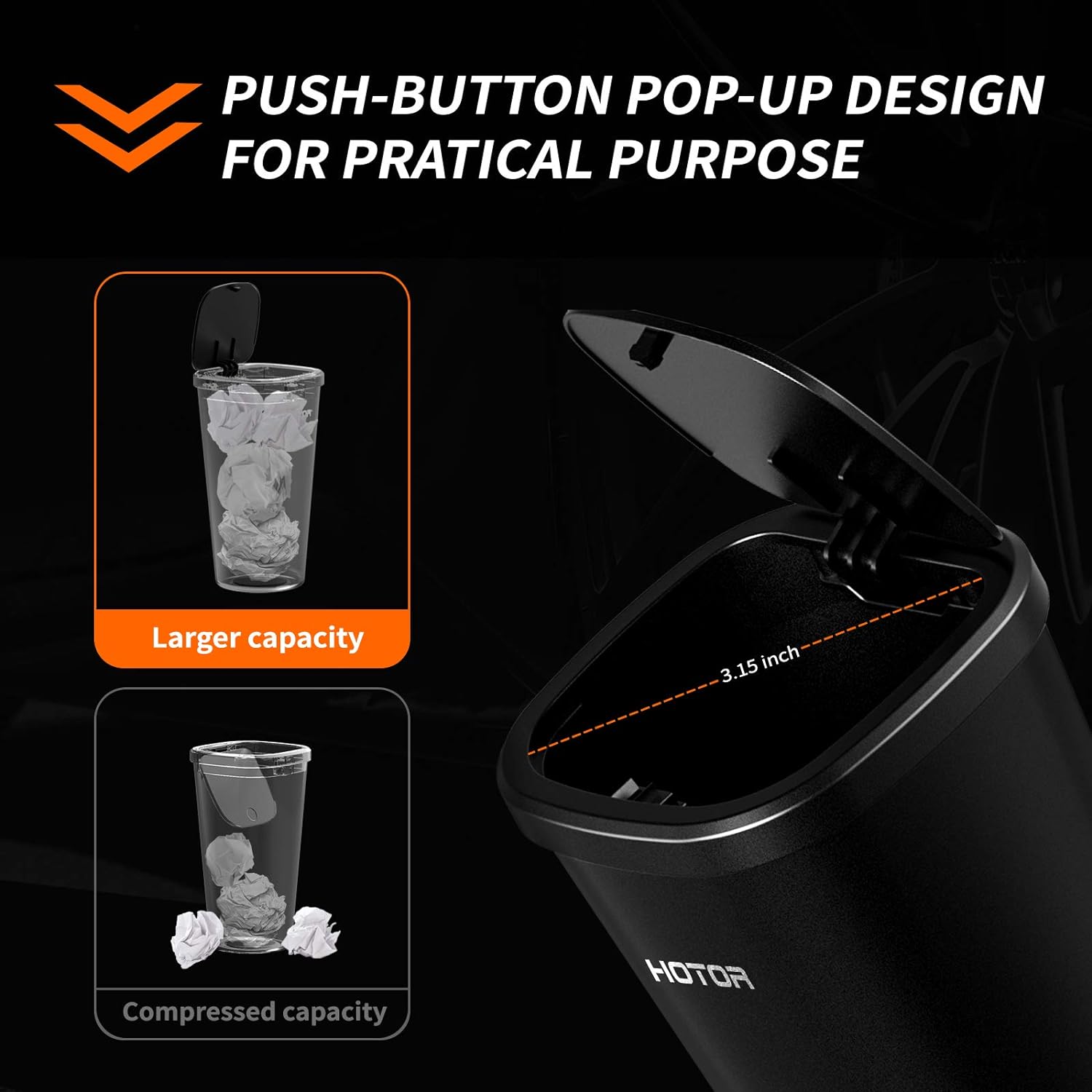 HOTOR Car Trash Can, Car Trash Cup with 30 Additional Car Trash Bags for Exclusive Using, Multipurpose Trash Can for Car, Office &amp; Home to Meet Various Needs - 2 Packs
