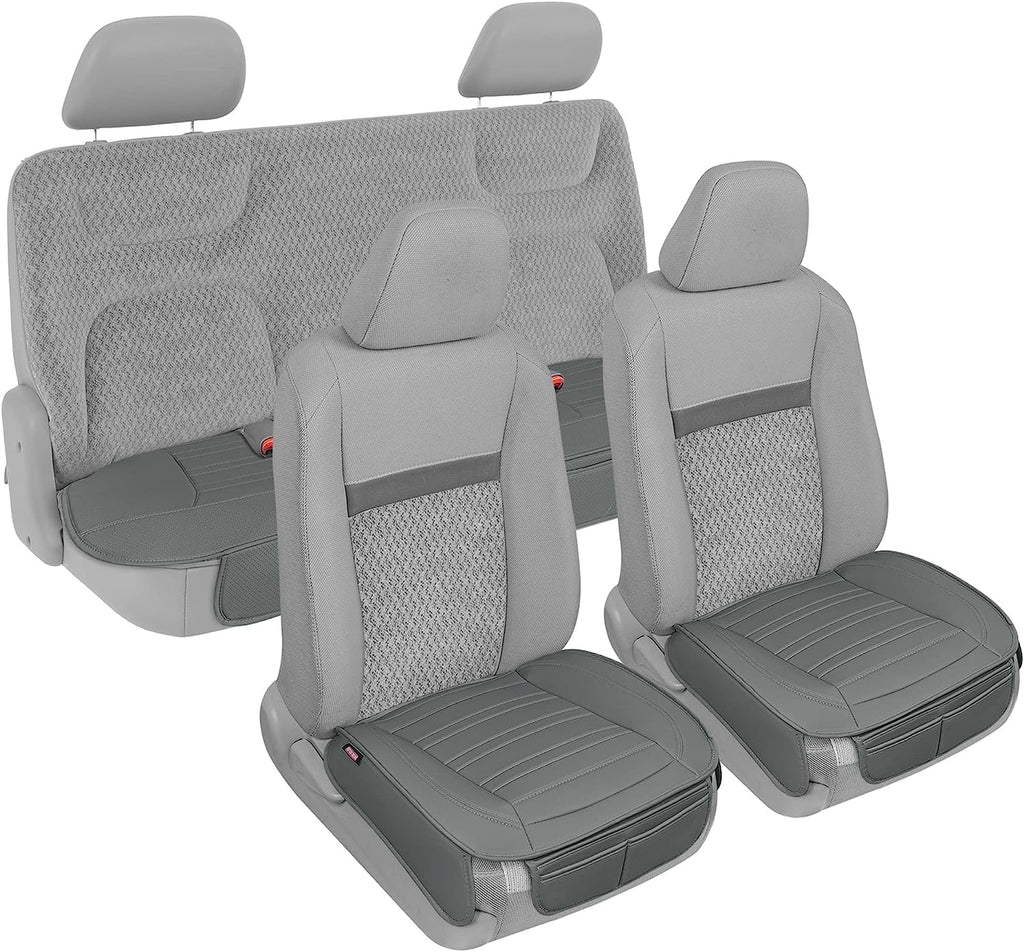 Motor Trend Seat Covers for Cars Trucks SUV, Faux Leather Full Set Gray Padded Car Seat Covers with Storage Pockets, Premium Interior Car Seat Cover