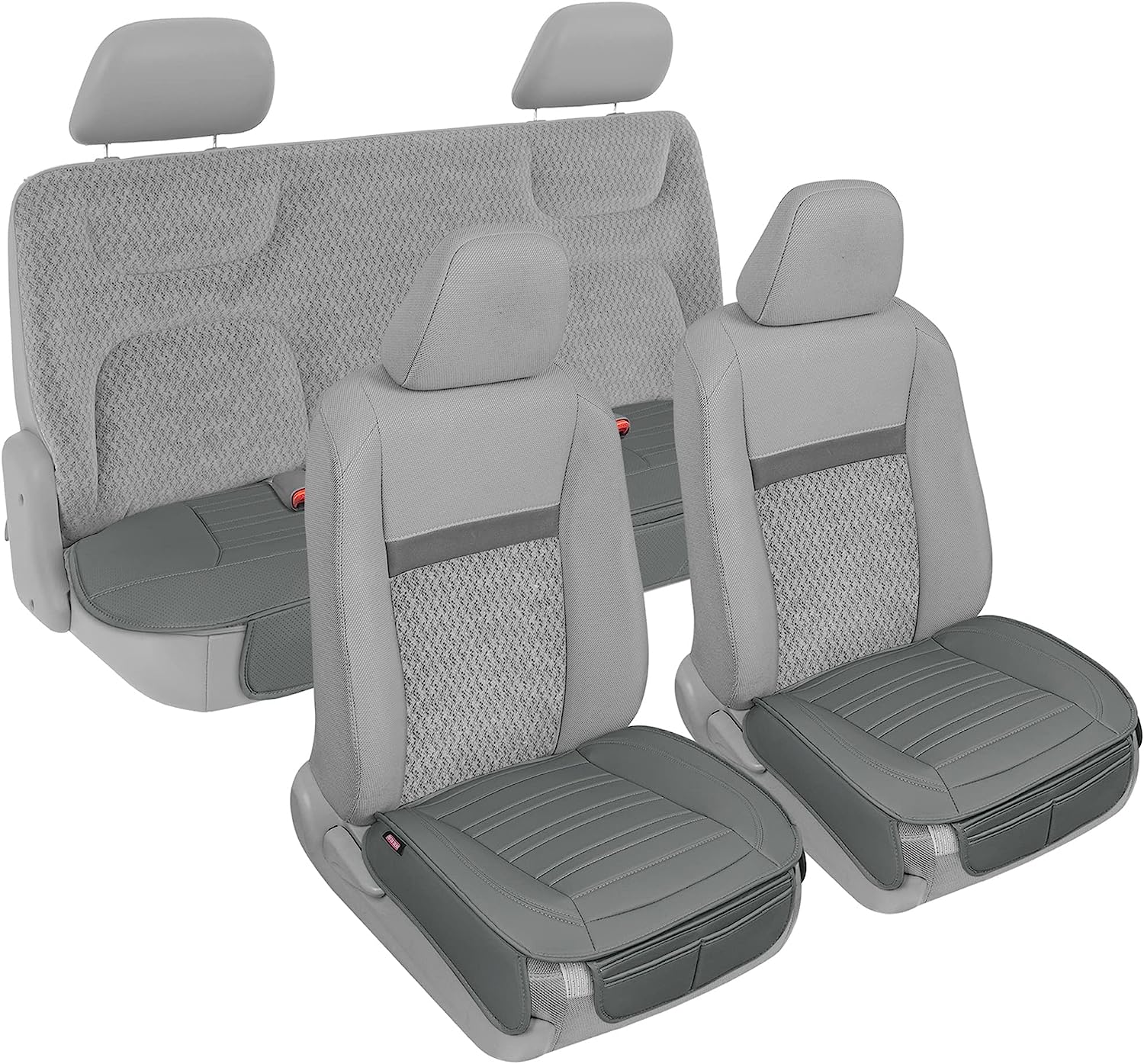 Motor Trend Seat Covers for Cars Trucks SUV, Faux Leather Full Set Gray Padded Car Seat Covers with Storage Pockets, Premium Interior Car Seat Cover