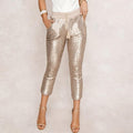 drawstring sequin calf-length pants