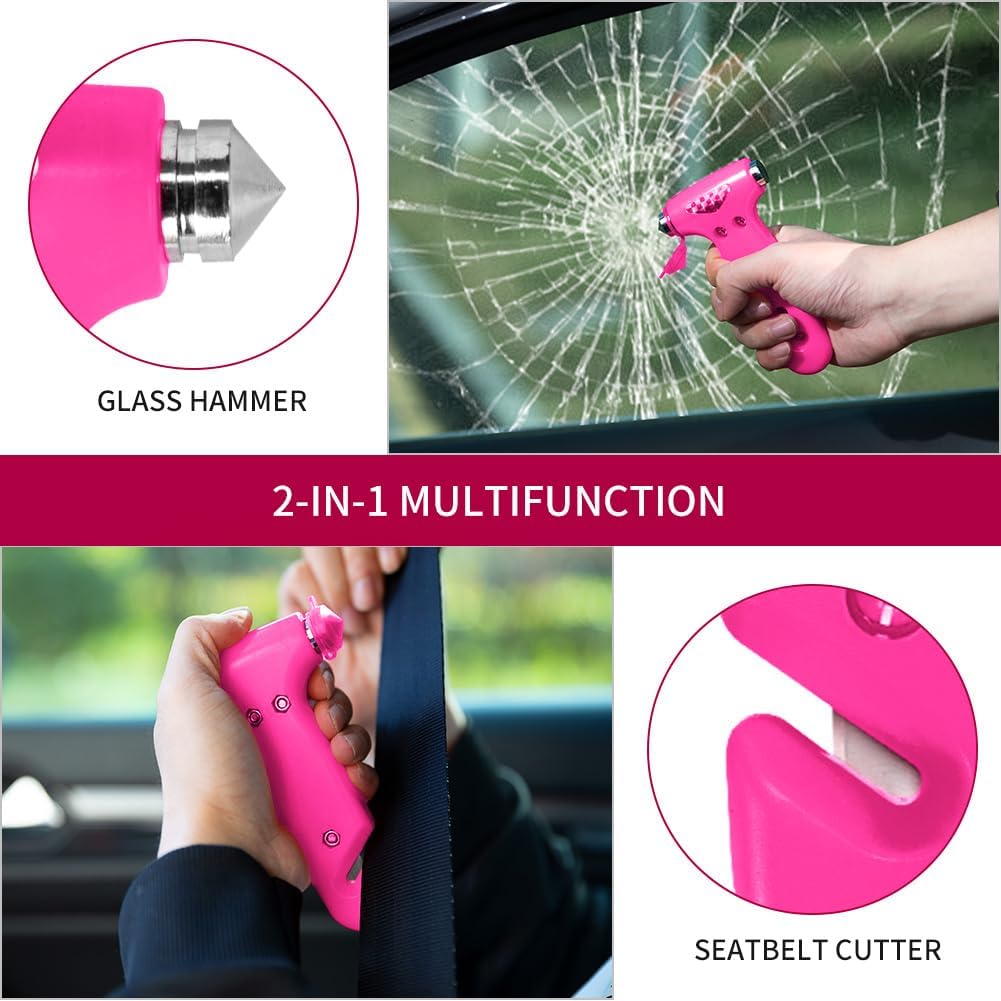 MOTORBUDDY 2 Pack Car Safety Hammer, Pink Emergency Escape Hammer with Window Breaker and Seatbelt Cutter