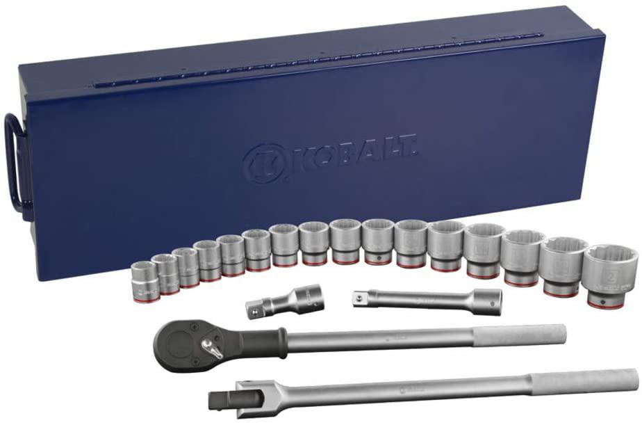 Kobalt 338521 20-Piece 3/4-Inch Drive 12-Point Mechanic's Tool Set with Hard Case, Inch, includes Ratchet, Sockets, Extension and Breaker Bar