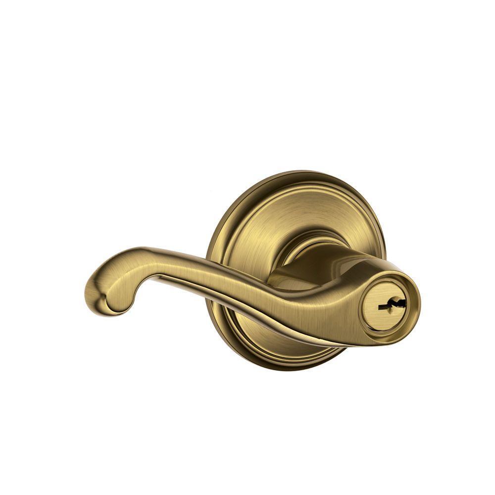 Flair Antique Brass Keyed Entry Door Lever