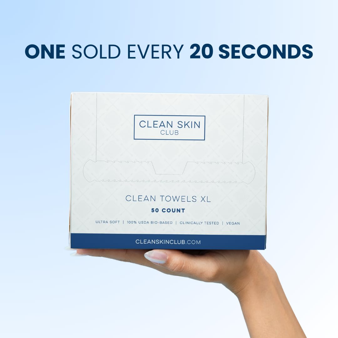 Clean Skin Club Clean Towel XL, 100% USDA Biobased Dermatologist Approved Face Towel, Disposable Clinically Tested Face Towelette, Facial Washcloth, Makeup Remover Dry Wipes, Ultra Soft,300 ct, 6 pack