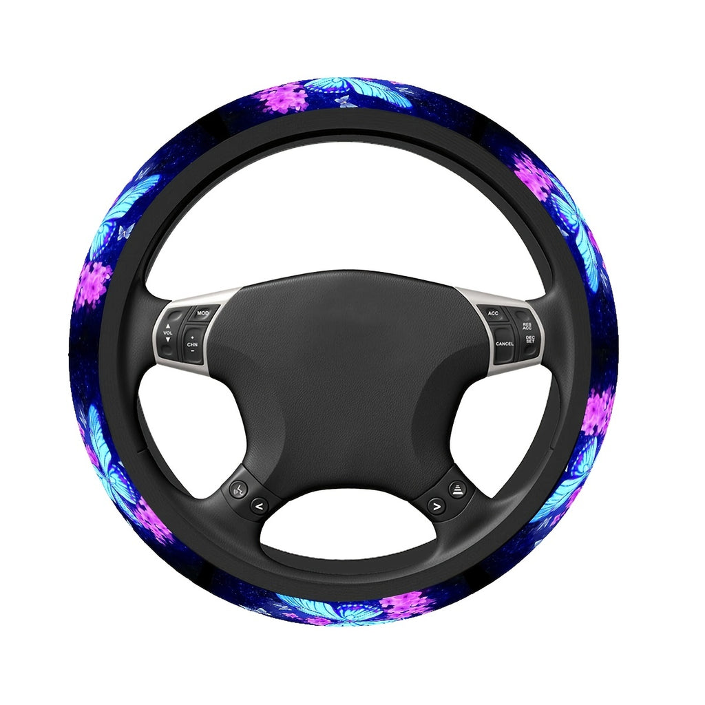 1pc Blue Butterfly Print Steering Wheel Cover