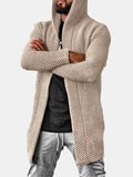 mens solid color knitted casual mid-length ripped loose sweater hooded cardigan